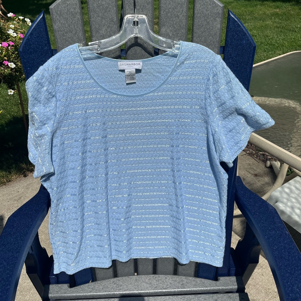Sag Harbor Woman Embroidered Short Sleeve Top 1X Light Blue